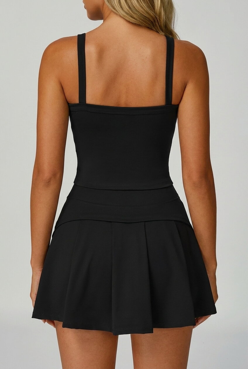 KAIA strap top & skirt set Black
