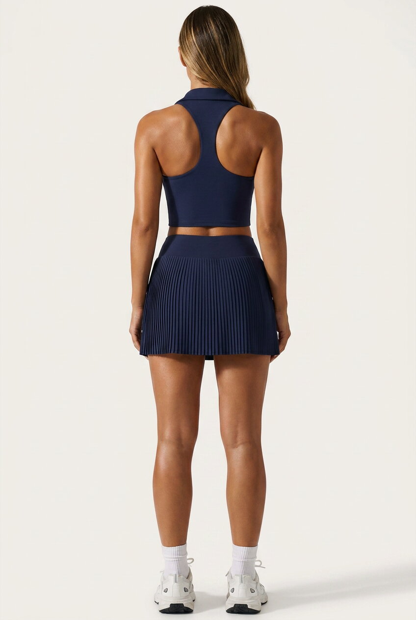 CLEO polo top & pleated skirt set Navy