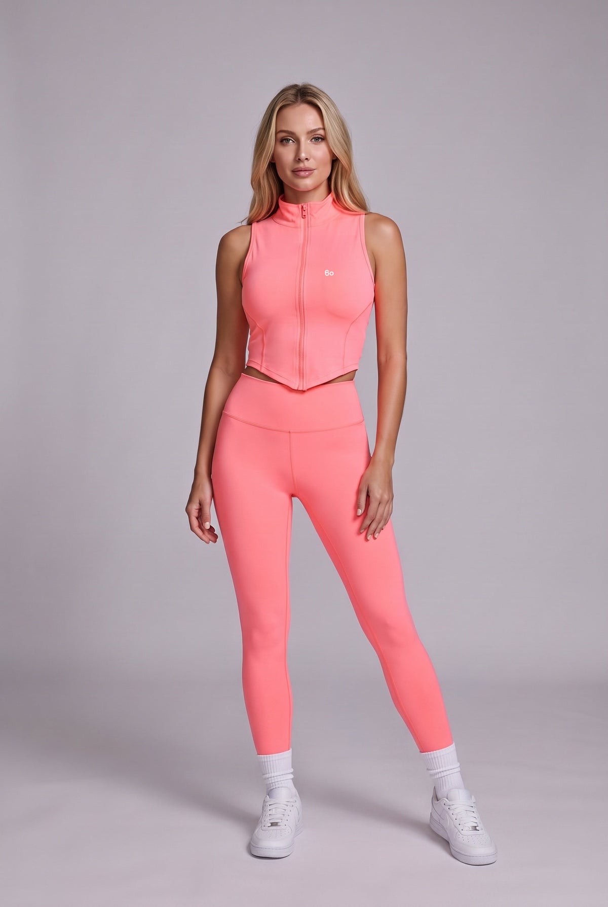ZARA zip vest & leggings set in Wild peach – women's padel set by Six'o – front view