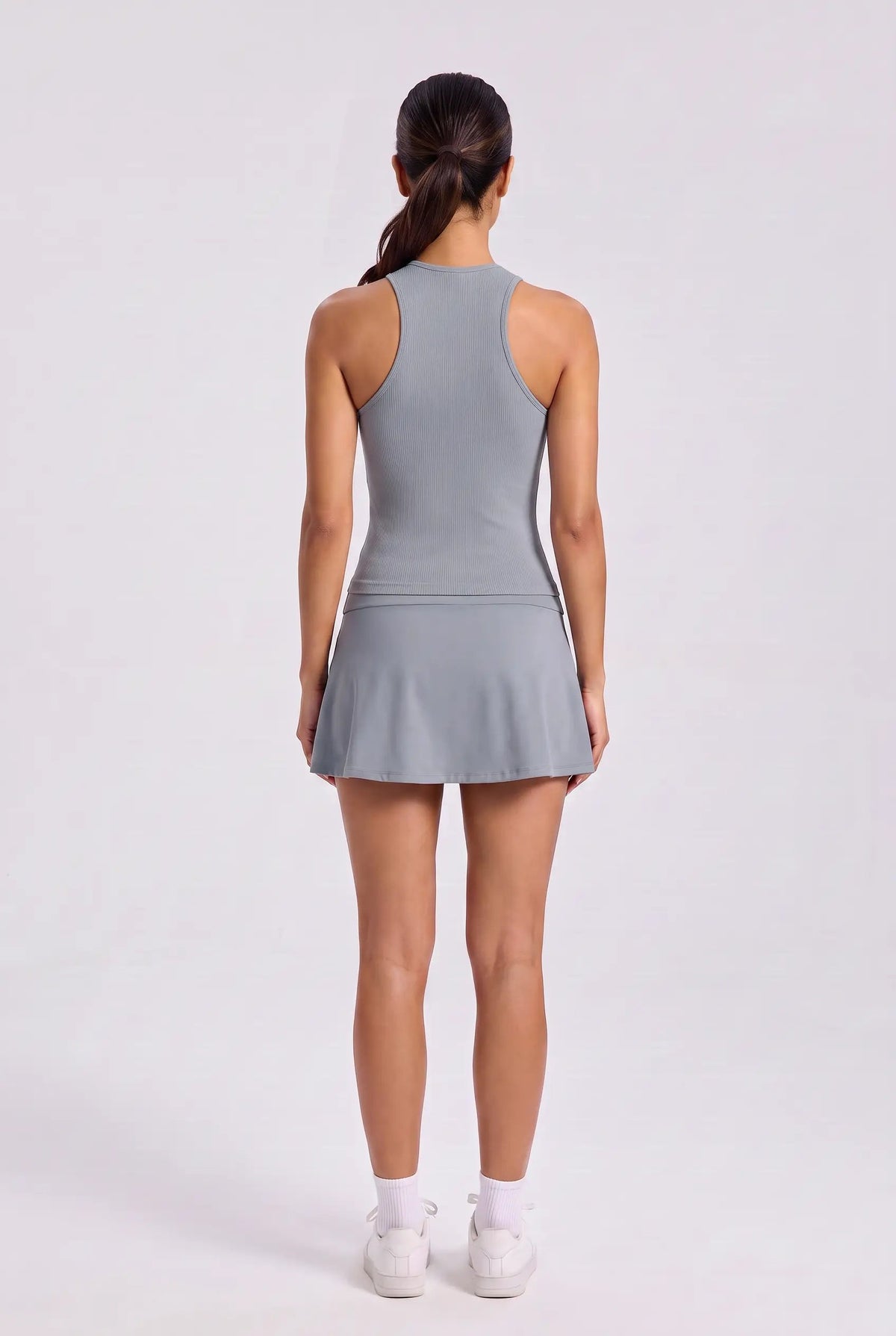 ZOE high neck padel dress in Pewter grey – women's padel dress by Six'o – back view