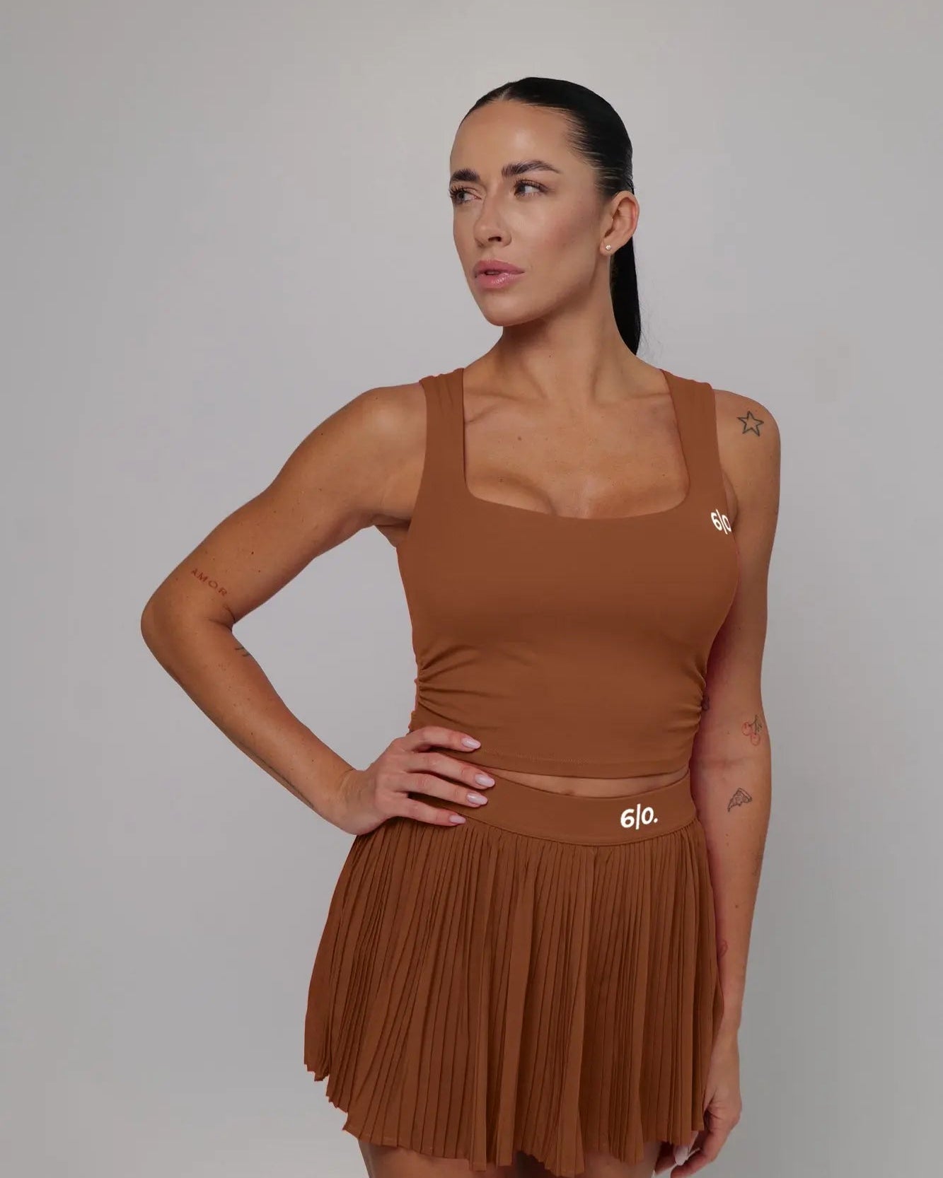 Black color top and pleated skirt set - Six Zero padel