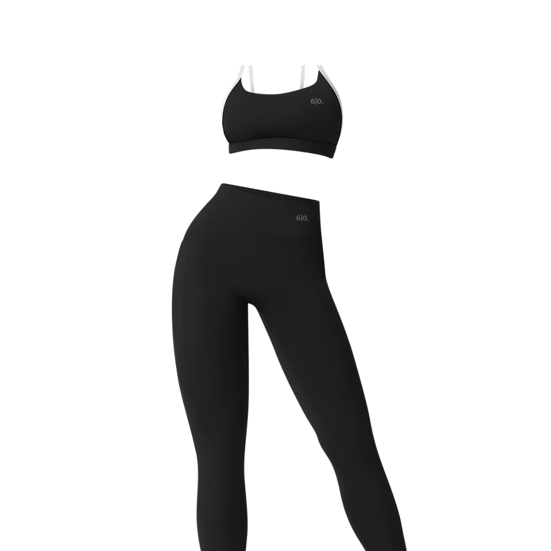Black soft material leggings & bra set - Six Zero padel