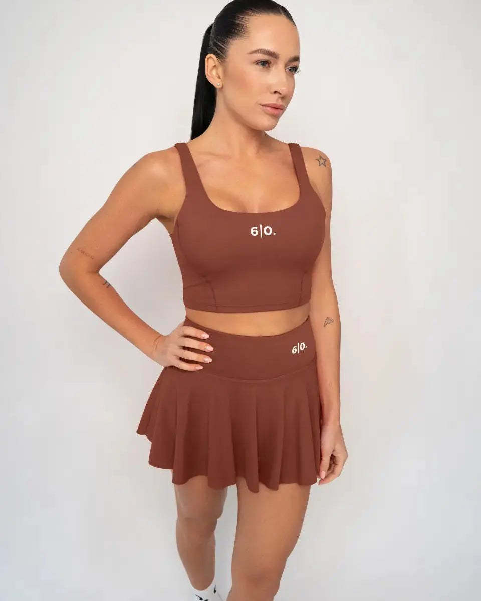 Dark brown Bra top & skirt set - Six Zero padel
