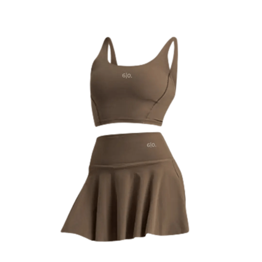 Dark brown Bra top & skirt set - Six Zero padel