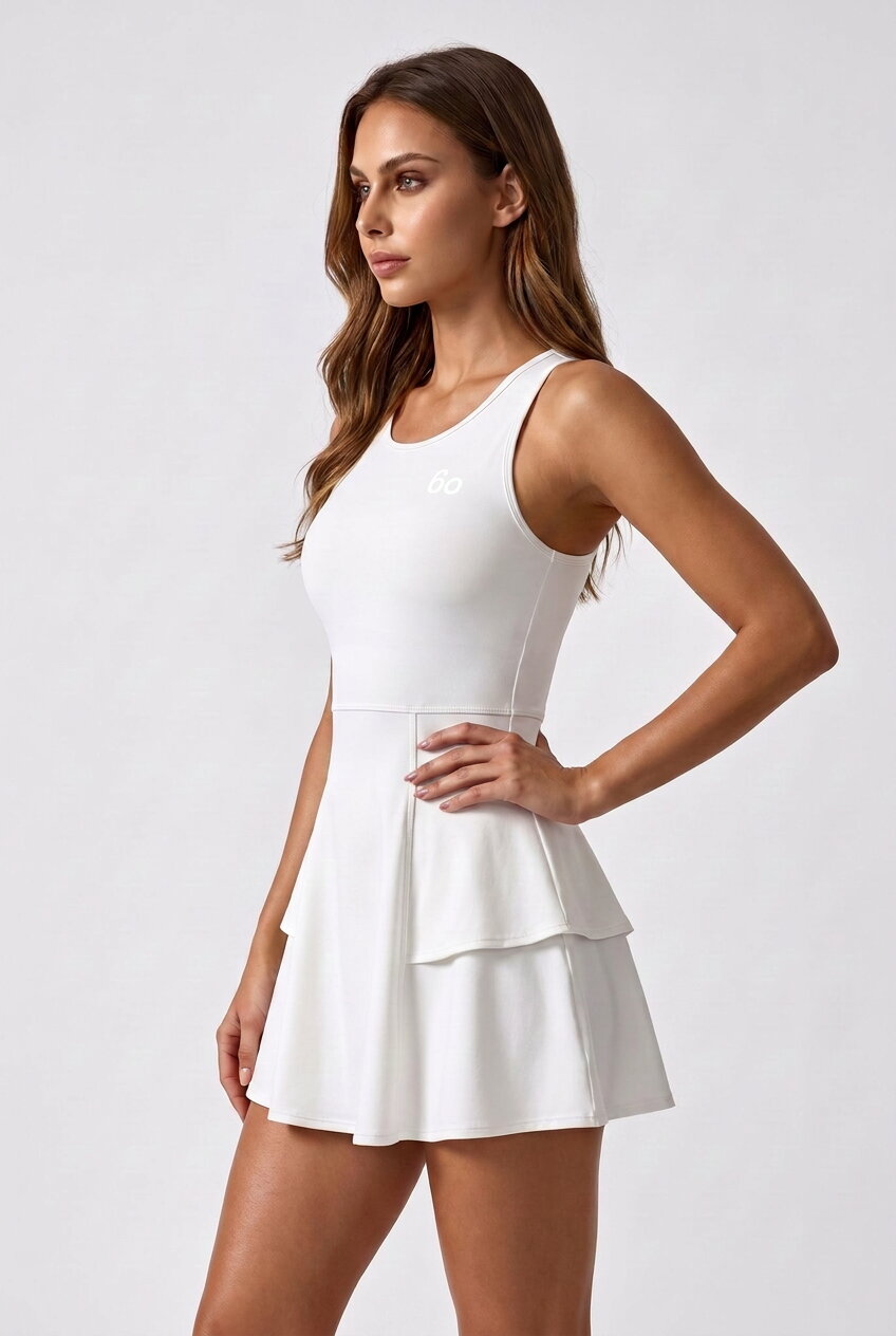 AURA layered skirt padel dress White