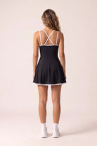 BELLA halter contrast trim dress in Black – women's padel dress by Six'o – back view