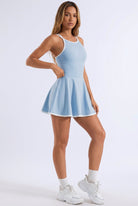 BELLA halter contrast trim dress in Sky blue – women's padel dress by Six'o – studio photo