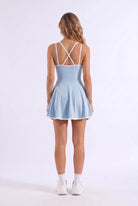 BELLA halter contrast trim dress in Sky blue – women's padel dress by Six'o – back view