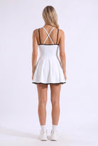 BELLA halter contrast trim dress in White – women's padel dress by Six'o – back view