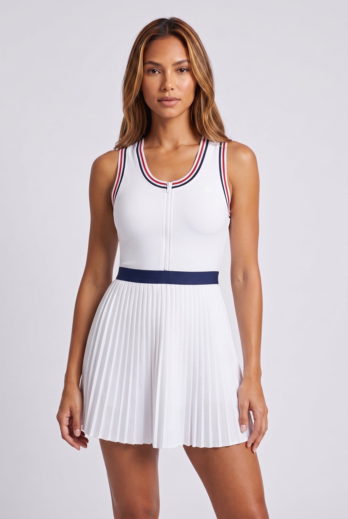 CHLOE varsity v-neck padel dress in Royal blue – women's padel dress by Six'o – front view