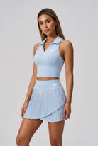 CLEO polo top & pleated skirt set Light blue