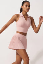 CLEO polo top & pleated skirt set Pink