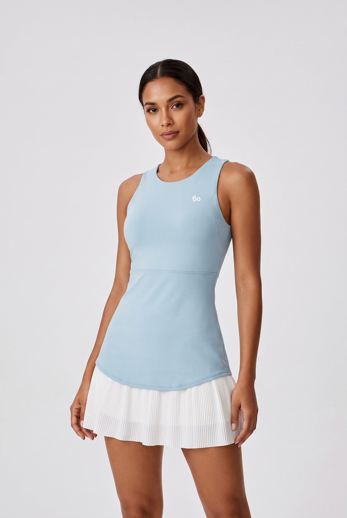 DAISY colourblock pleated dress in Glacier blue – women's padel dress by Six'o – front view