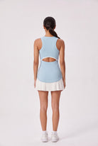 DAISY colourblock pleated dress in Glacier blue – women's padel dress by Six'o – back view