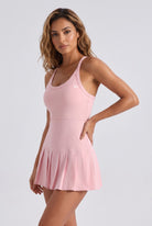 ELLA scoop neck pleated padel dress in Pink – women's padel dress by Six'o – studio photo