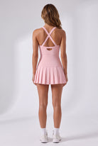 ELLA scoop neck pleated padel dress in Pink – women's padel dress by Six'o – back view