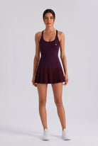 ELLA scoop neck pleated padel dress in Purple – women's padel dress by Six'o – front view