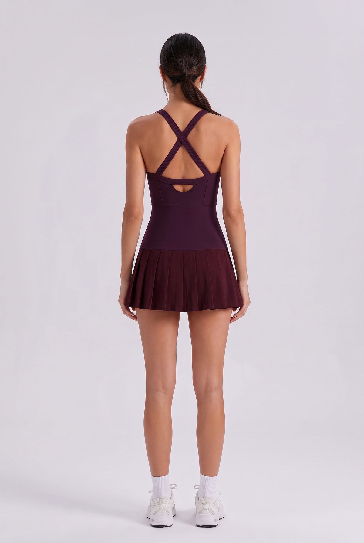 ELLA scoop neck pleated padel dress in Purple – women's padel dress by Six'o – back view