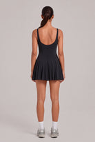EMMA square neck pleated dress in Black – women's padel dress by Six'o – back view