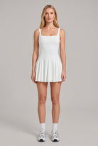 EMMA square neck pleated dress in Ivory – women's padel dress by Six'o – front view