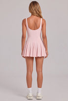 EMMA square neck pleated dress in Pink – women's padel dress by Six'o – back view