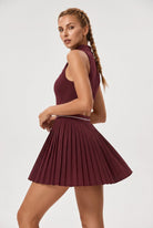 GAIA zip collar pleated padel dress Burgundy