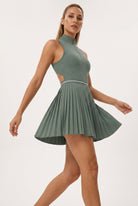 GAIA zip collar pleated padel dress Olive