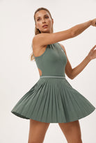 GAIA zip collar pleated padel dress Olive