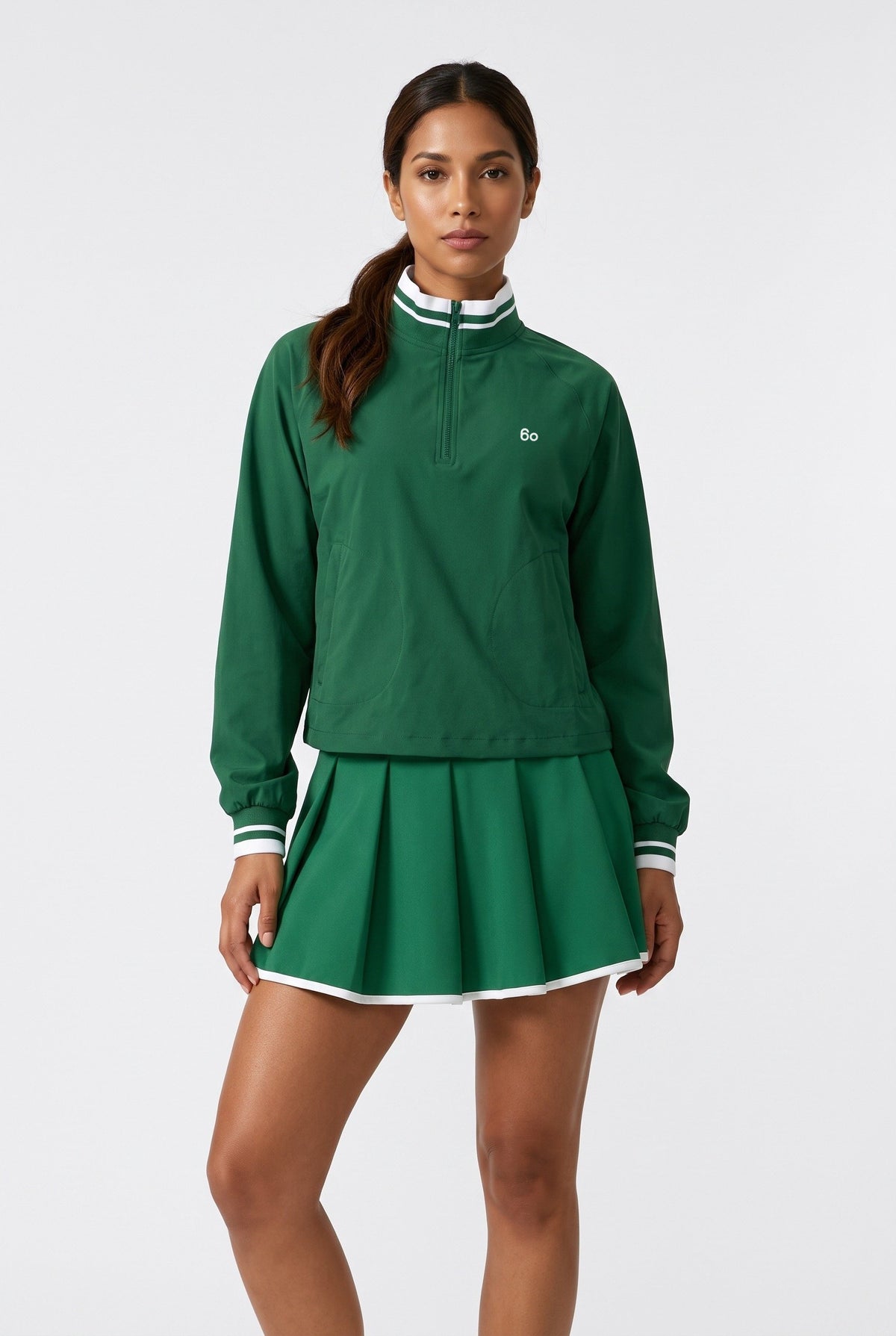 GRACE zip sweater & skirt set in Green set – women's padel set by Six'o – front view