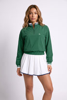 GRACE zip sweater & skirt set in Green sweater white skirt – women's padel set by Six'o – front view