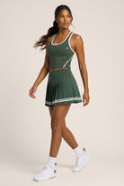 IVY tipped tank & pleated skirt set in Green – women's padel set by Six'o – full-length studio photo