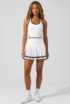 IVY tipped tank & pleated skirt set in White – women's padel set by Six'o – front view