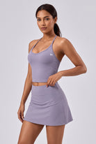 JADE cami top & skirt set in Lavender – women's padel set by Six'o – studio photo