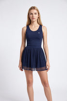 LEA square neck top & lace skirt set in Navy – women's padel set by Six'o – front view