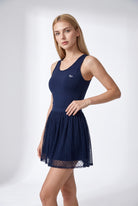 LEA square neck top & lace skirt set in Navy – women's padel set by Six'o – studio photo