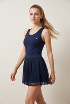 LEA square neck top & lace skirt set in Navy – women's padel set by Six'o – full-length studio photo