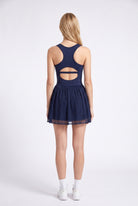 LEA square neck top & lace skirt set in Navy – women's padel set by Six'o – back view
