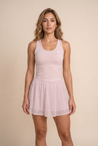 LEA square neck top & lace skirt set in Nude pink – women's padel set by Six'o – front view