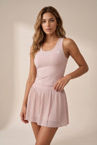 LEA square neck top & lace skirt set in Nude pink – women's padel set by Six'o – studio photo