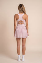 LEA square neck top & lace skirt set in Nude pink – women's padel set by Six'o – back view
