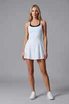 LOLA racerback padel dress in White – women's padel dress by Six'o – front view