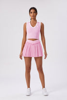 LUNA v-neck top & pleated skirt set in Pink – women's padel set by Six'o – front view
