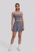 MILA cami bra & flare skirt set in Grey – women's padel set by Six'o – front view