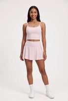 MILA cami bra & flare skirt set in Pink – women's padel set by Six'o – front view