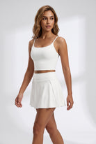 MILA cami bra & flare skirt set in White – women's padel set by Six'o – full-length studio photo