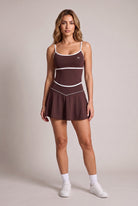 NINA cami top & flare skirt set in Espresso brown – women's padel set by Six'o – front view