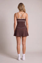 NINA cami top & flare skirt set in Espresso brown – women's padel set by Six'o – back view