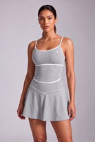 NINA cami top & flare skirt set in Moon grey – women's padel set by Six'o – front view