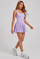 RUBY piped tank pleated dress in Lavender – women's padel dress by Six'o – full-length studio photo