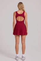 RUBY piped tank pleated dress in Red – women's padel dress by Six'o – back view